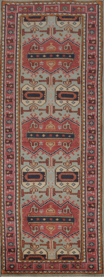 Geometric Heriz Serapi Indian Runner Rug 3x8