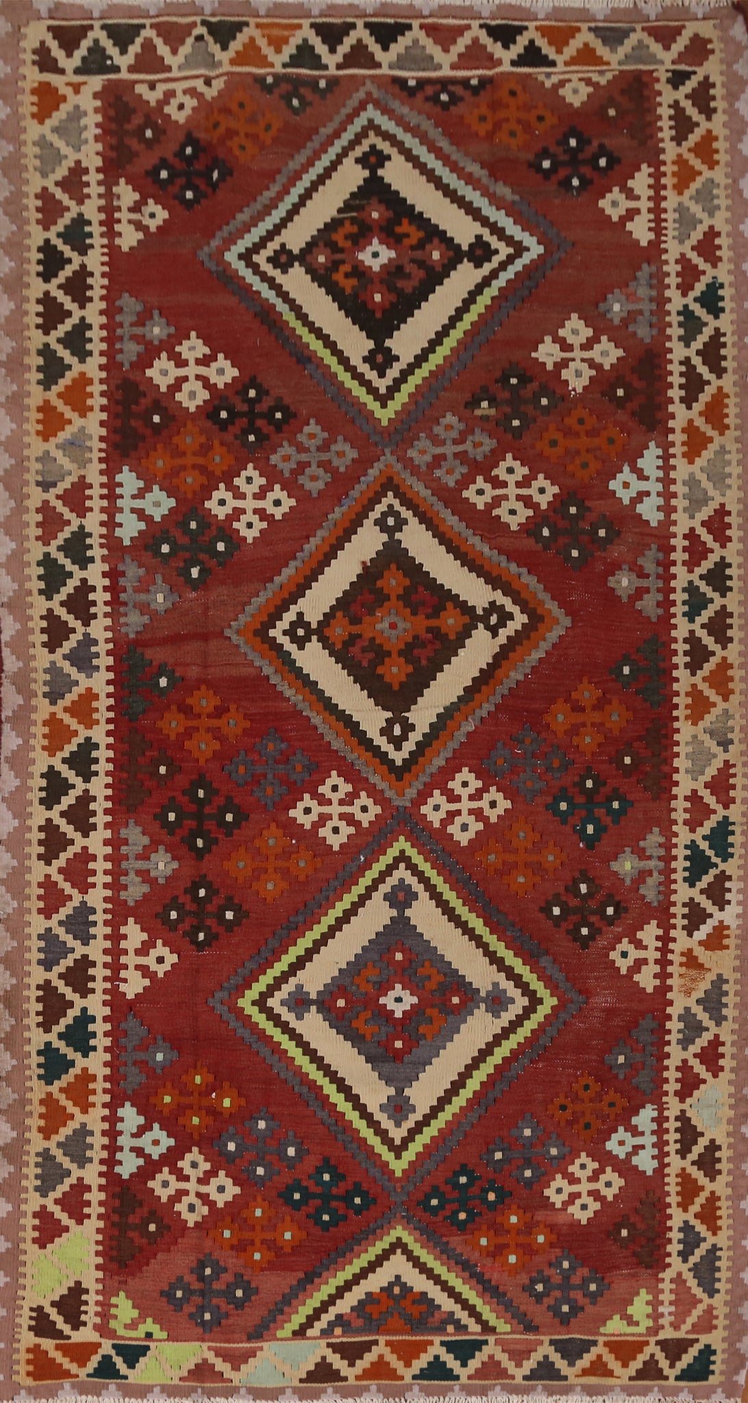 Vegetable Dye Kilim Qashqai Persian Runner Rug 4x9