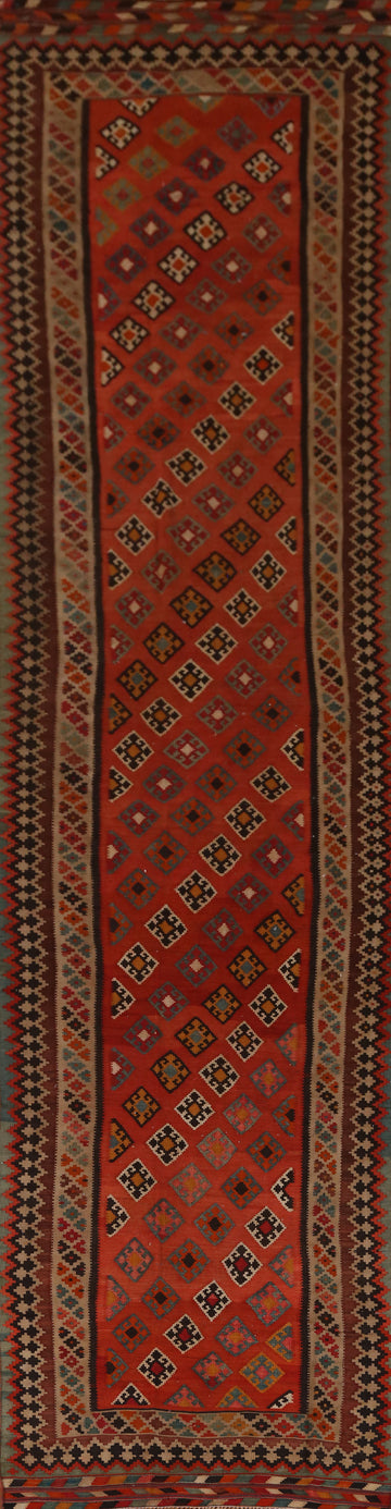 Antique Vegetable Dye Kilim Qashqai Persian Runner Rug 4x20