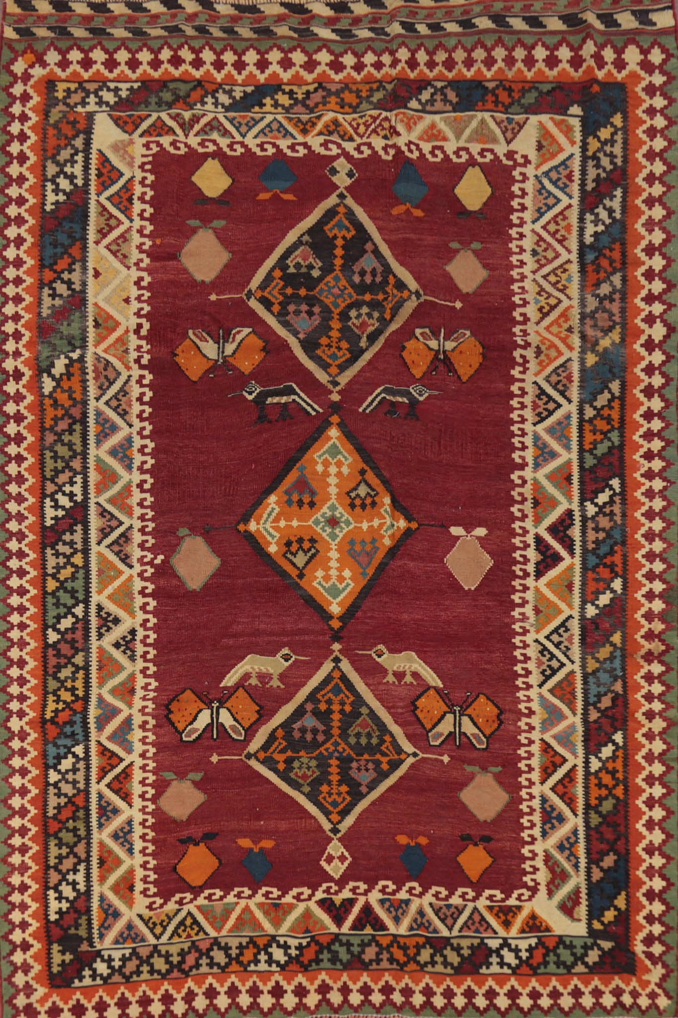 Vegetable Dye Kilim Qashqai Persian Area Rug 5x8