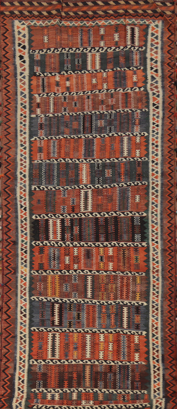 Vegetable Dye Kilim Qashqai Persian Runner Rug 4x14