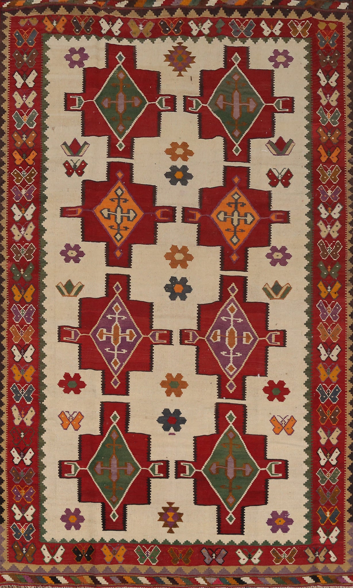 Vegetable Dye Kilim Qashqai Persian Area Rug 5x9