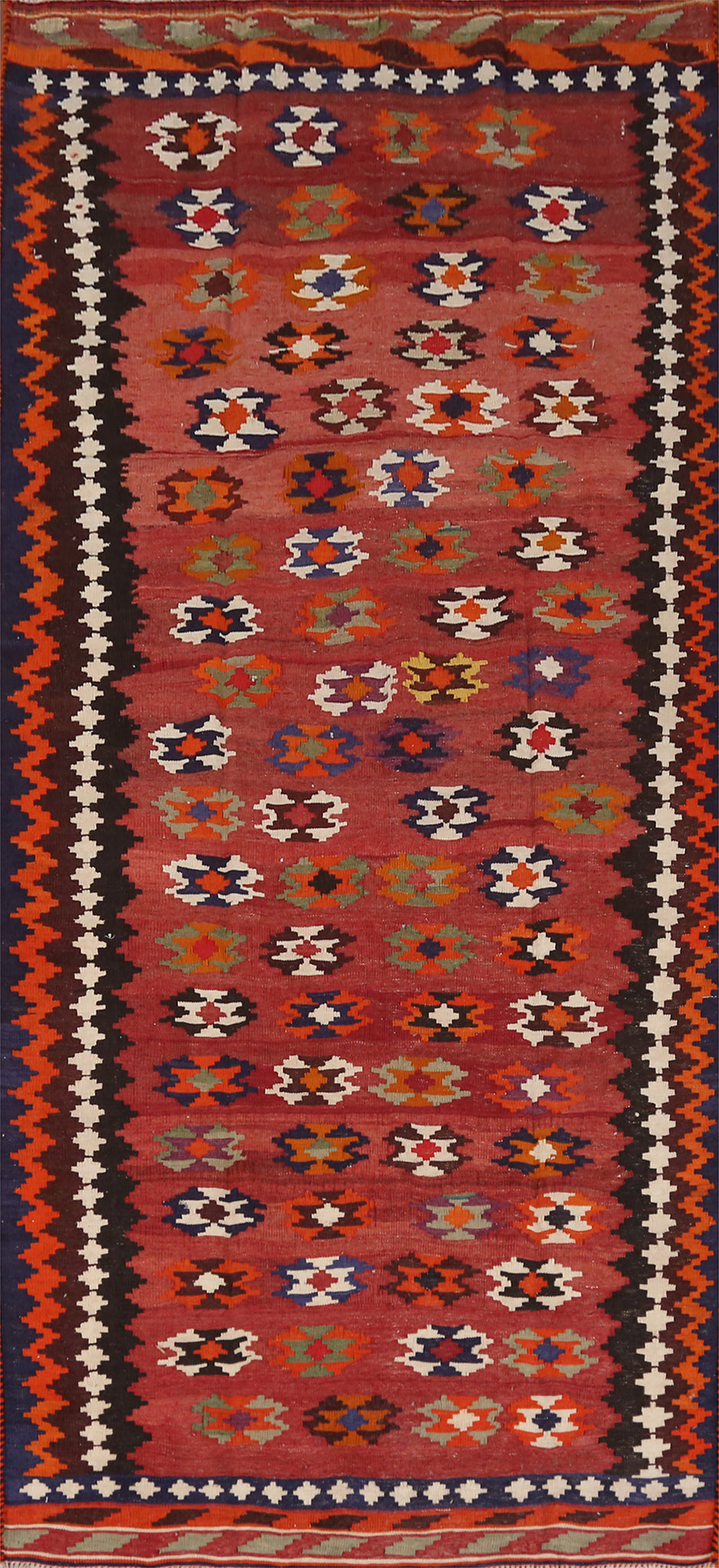 Vegetable Dye Kilim Qashqai Persian Runner Rug 4x9