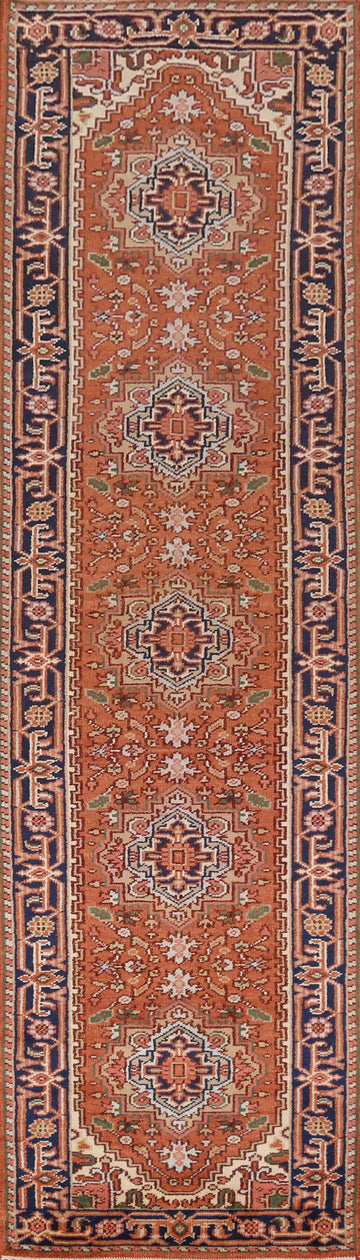 Orange Wool Heriz Serapi Indian Runner Rug 3x12