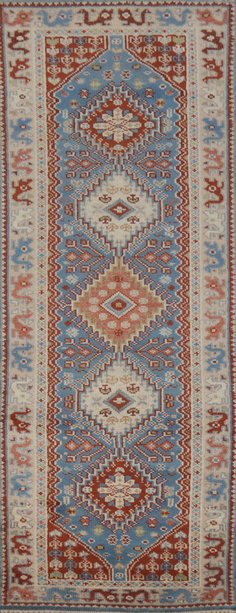 Light Blue Heriz Serapi Indian Runner Rug 3x8