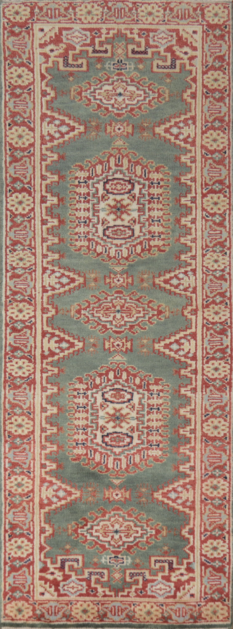 Green Geometric Heriz Serapi Indian Runner Rug 3x8