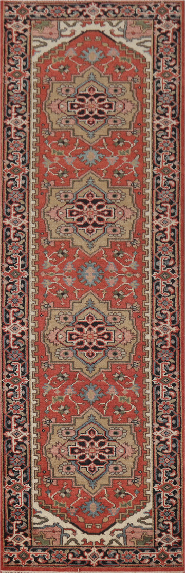 Geometric Heriz Serapi Indian Runner Rug 3x10