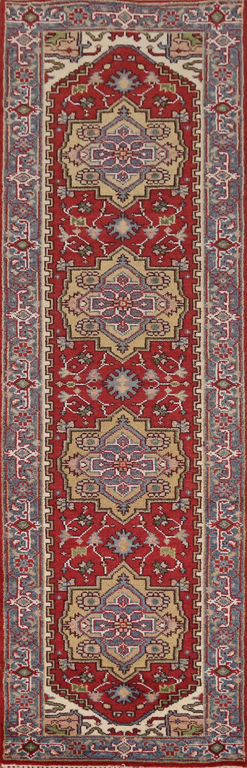 Red Wool Heriz Serapi Indian Runner Rug 3x10