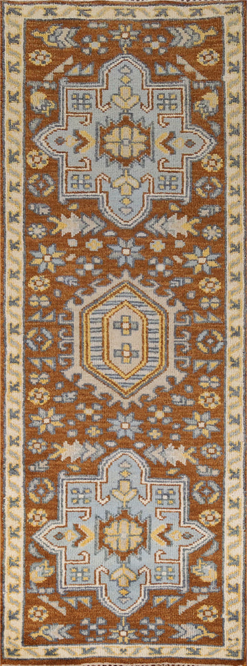 Geometric Heriz Serapi Indian Runner Rug 3x8