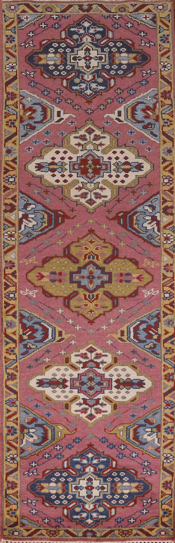 Pink Geometric Heriz Serapi Indian Runner Rug 3x10