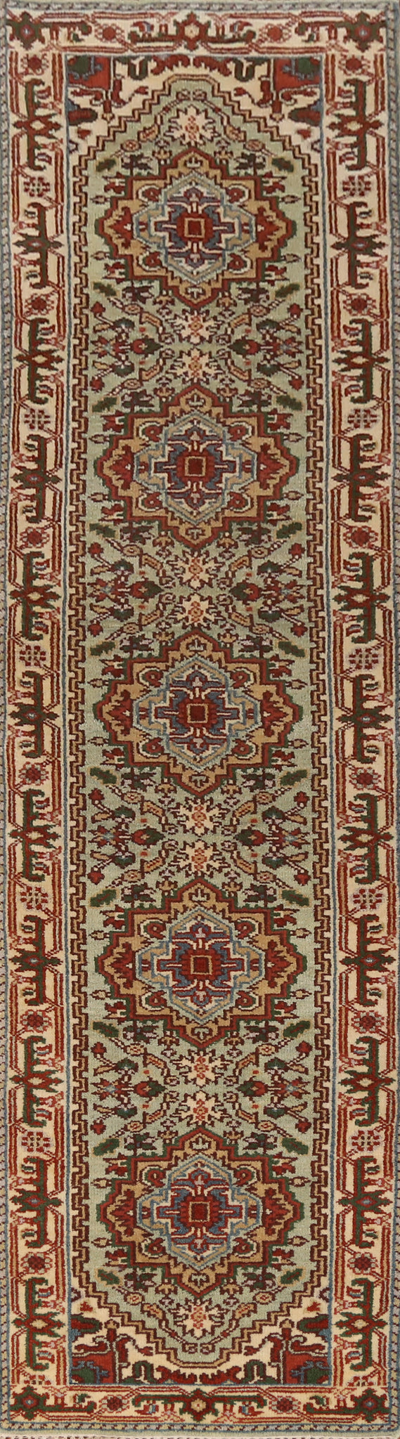 Geometric Heriz Serapi Indian Runner Rug 3x12