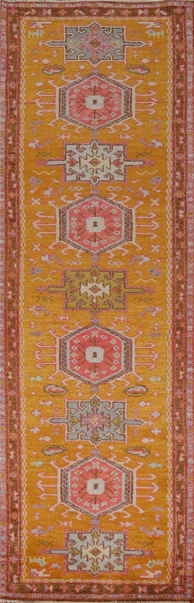 Geometric Heriz Serapi Indian Runner Rug 2x10