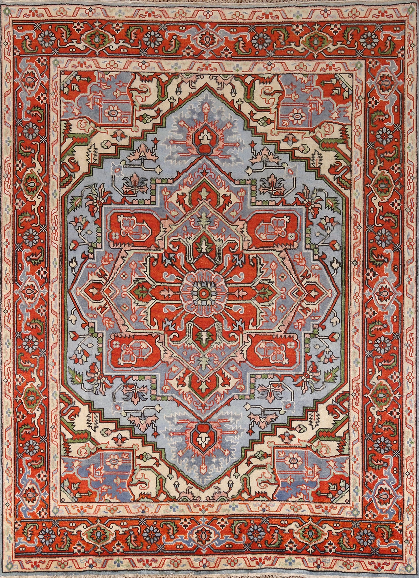 Light Blue Geometric Heriz Serapi Indian Area Rug 8x10