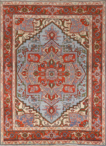Light Blue Geometric Heriz Serapi Indian Area Rug 8x10