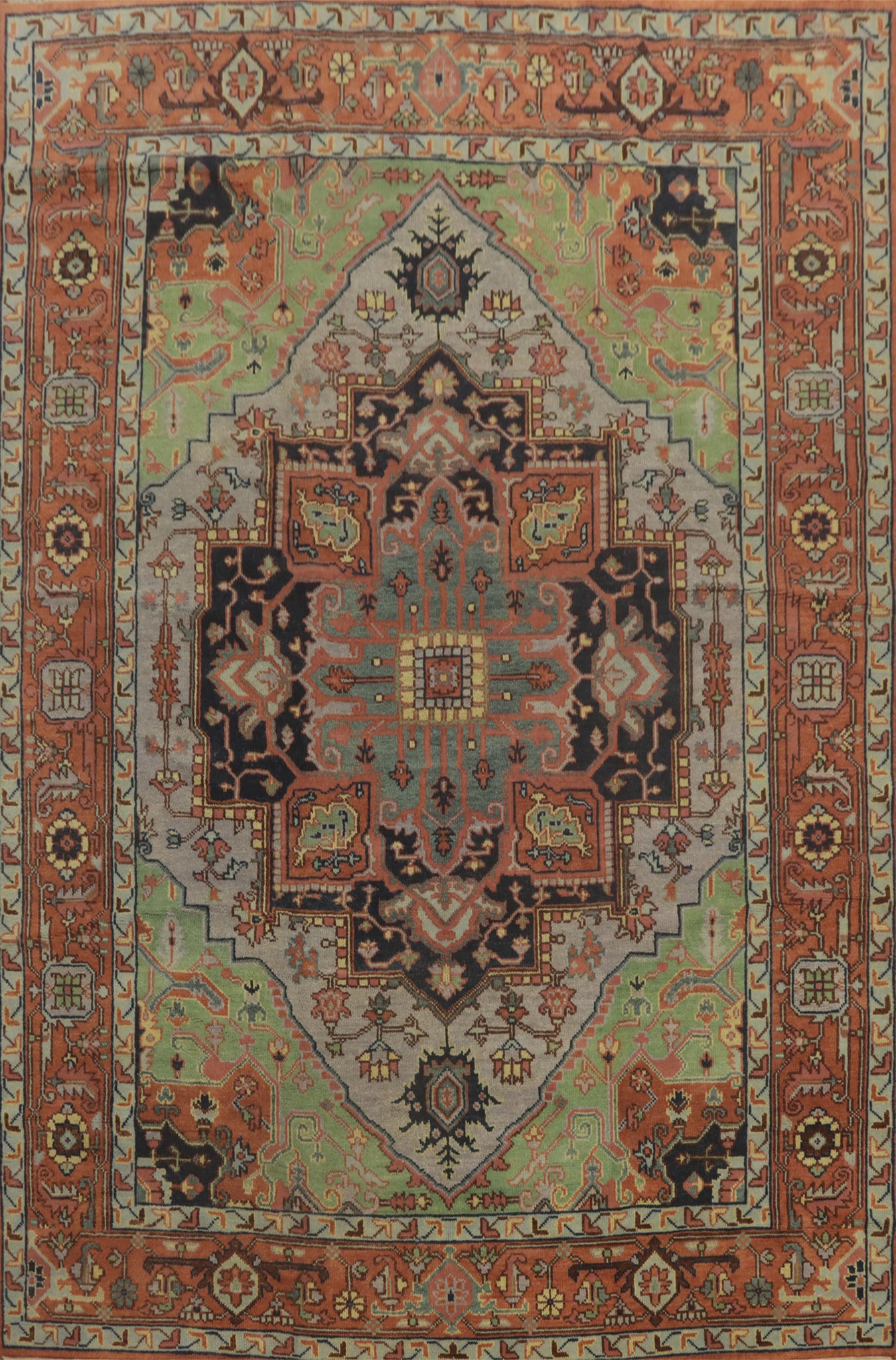 Geometric Wool Heriz Serapi Indian Area Rug 9x12