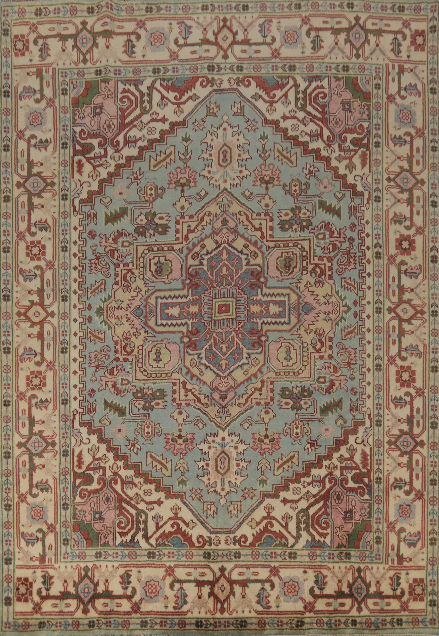 Light Blue Geometric Heriz Serapi Indian Area Rug 8x10