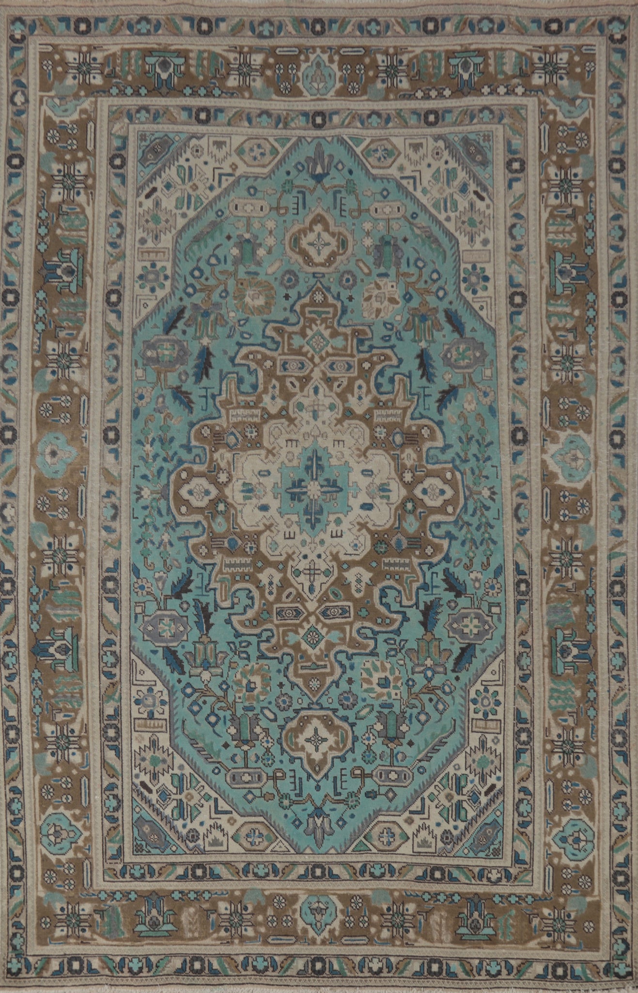 Light Blue Geometric Tabriz Persian Area Rug 6x10