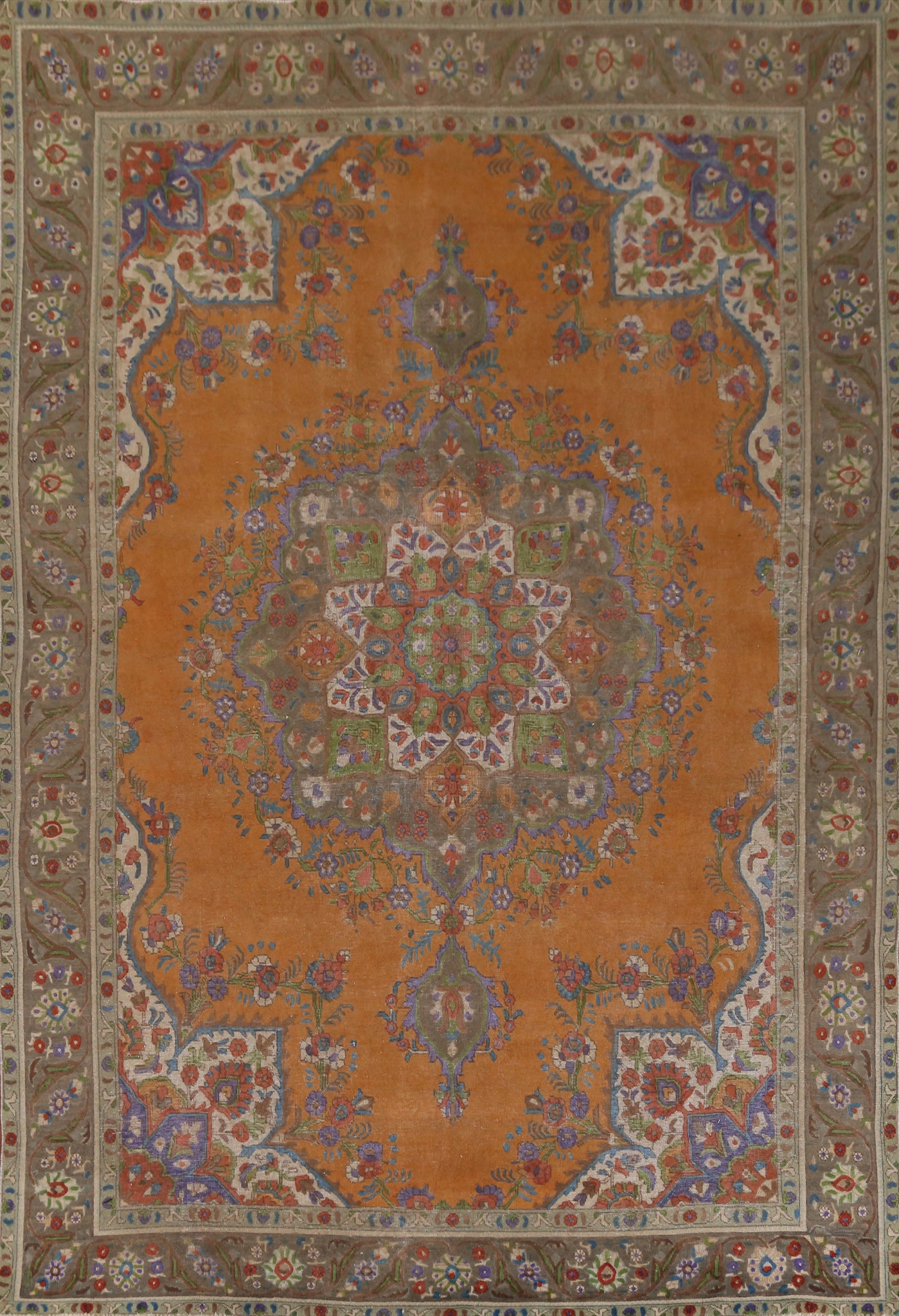 Traditional Wool Orange Tabriz Persian Area Rug 10x13