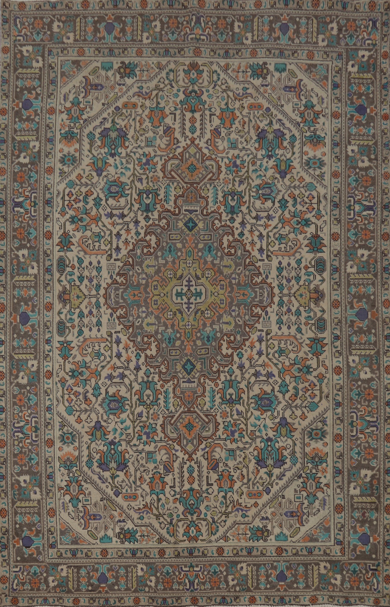 Geometric Wool Tabriz Persian Area Rug 6x9