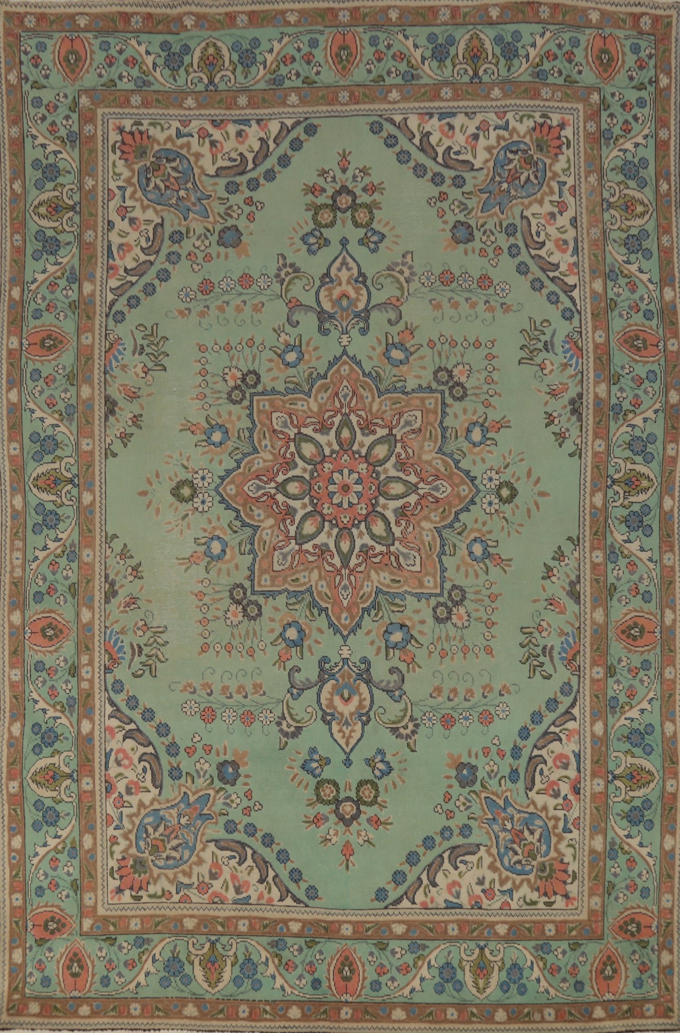 Handmade Green Wool Tabriz Persian Area Rug 6x9