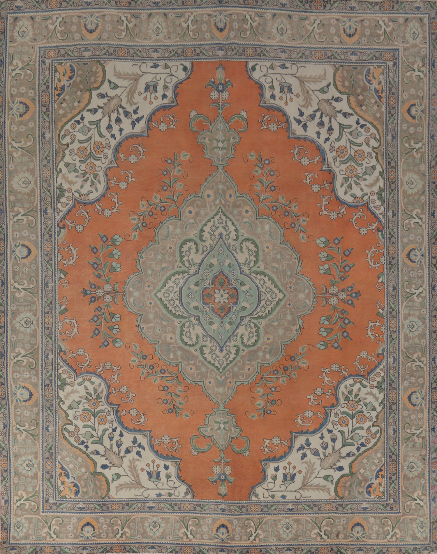 Vintage Orange Wool Tabriz Persian Area Rug 10x12