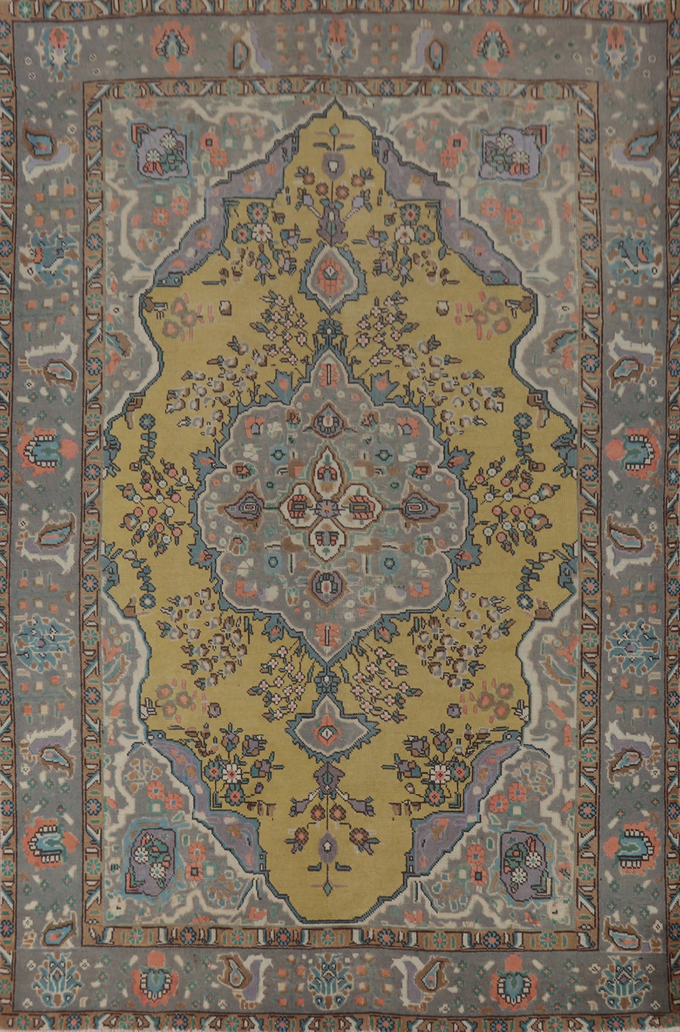 Traditional Yellow Tabriz Persian Area Rug 6x9