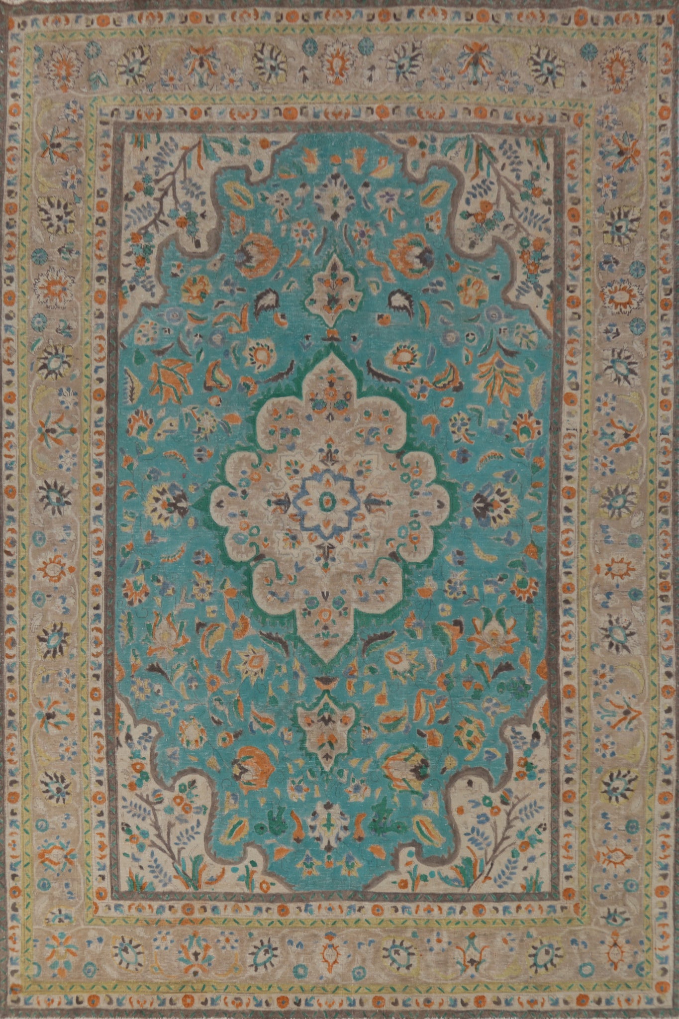 Turquoise Blue Floral Tabriz Persian Area Rug 8x11