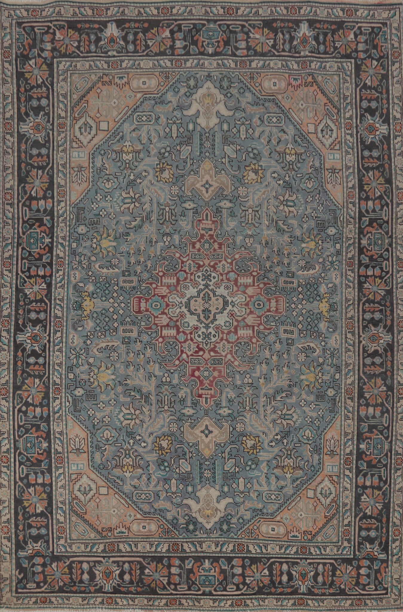 Vintage Blue Tabriz Persian Area Rug 7x10