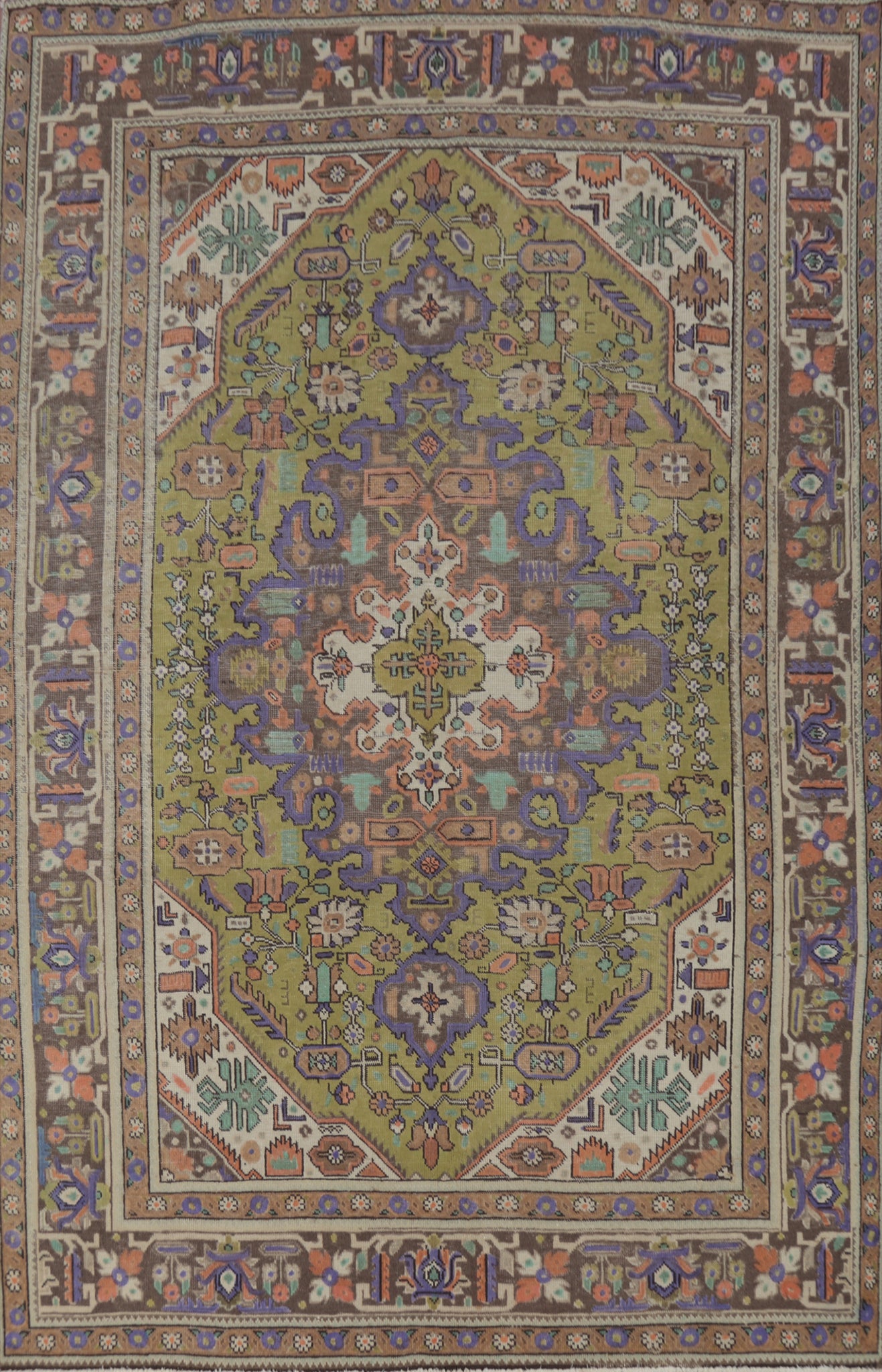 Light Green Geometric Tabriz Persian Area Rug 7x9