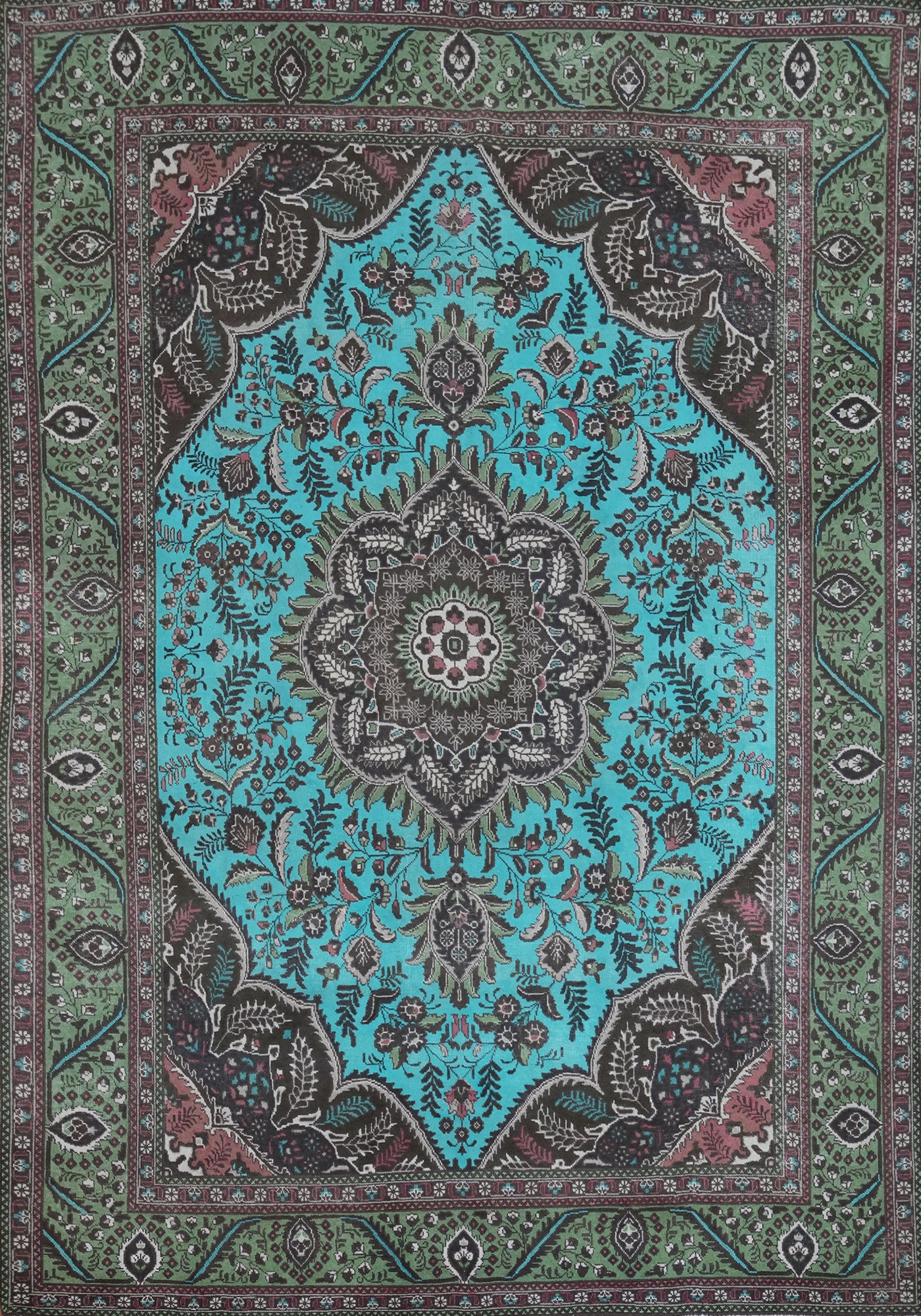 Turquoise Blue Floral Tabriz Persian Area Rug 8x11