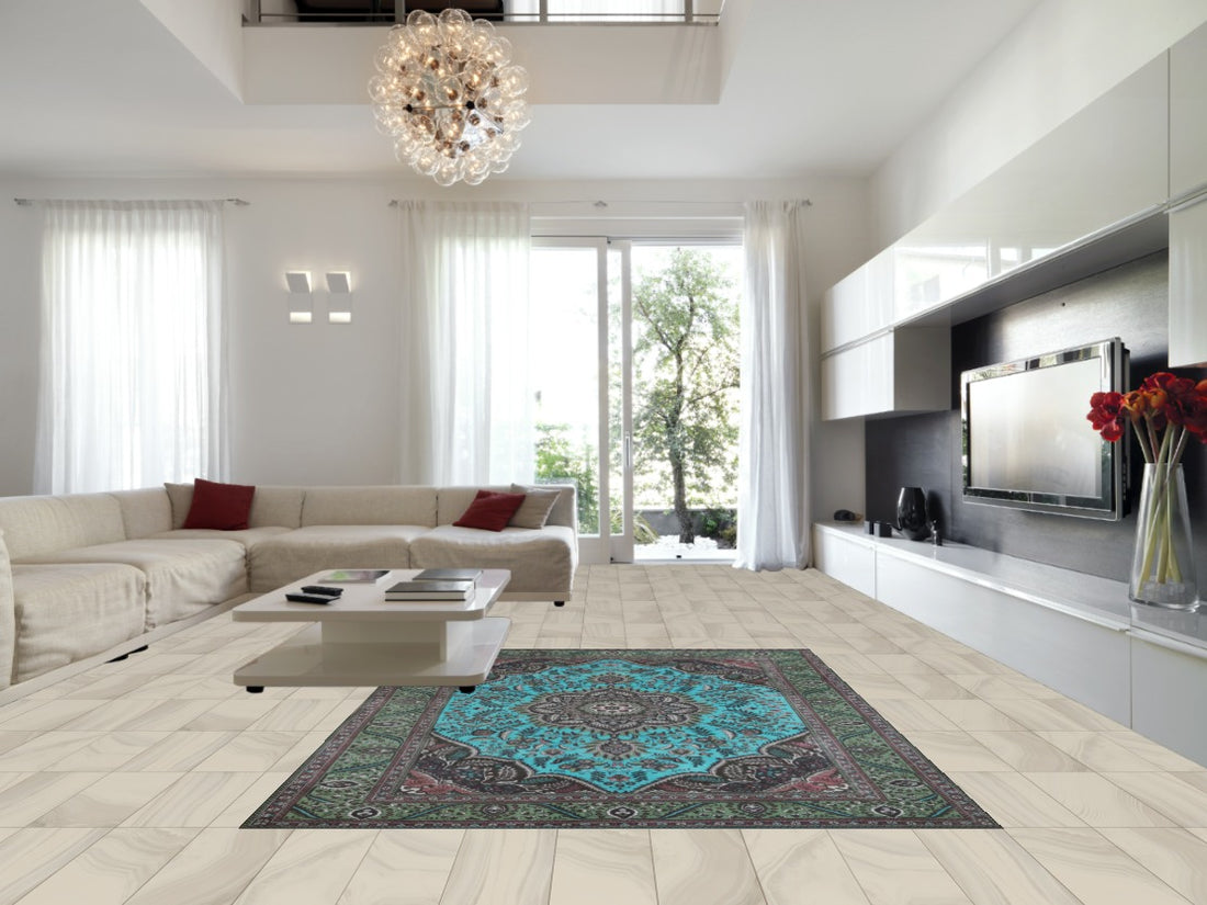Turquoise Blue Floral Tabriz Persian Area Rug 8x11