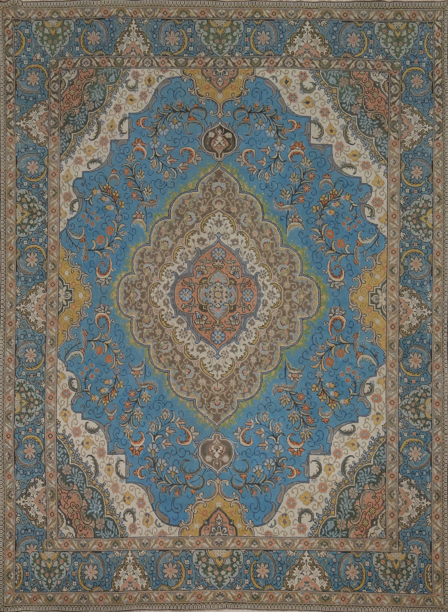 Traditional Blue Tabriz Persian Area Rug 10x12