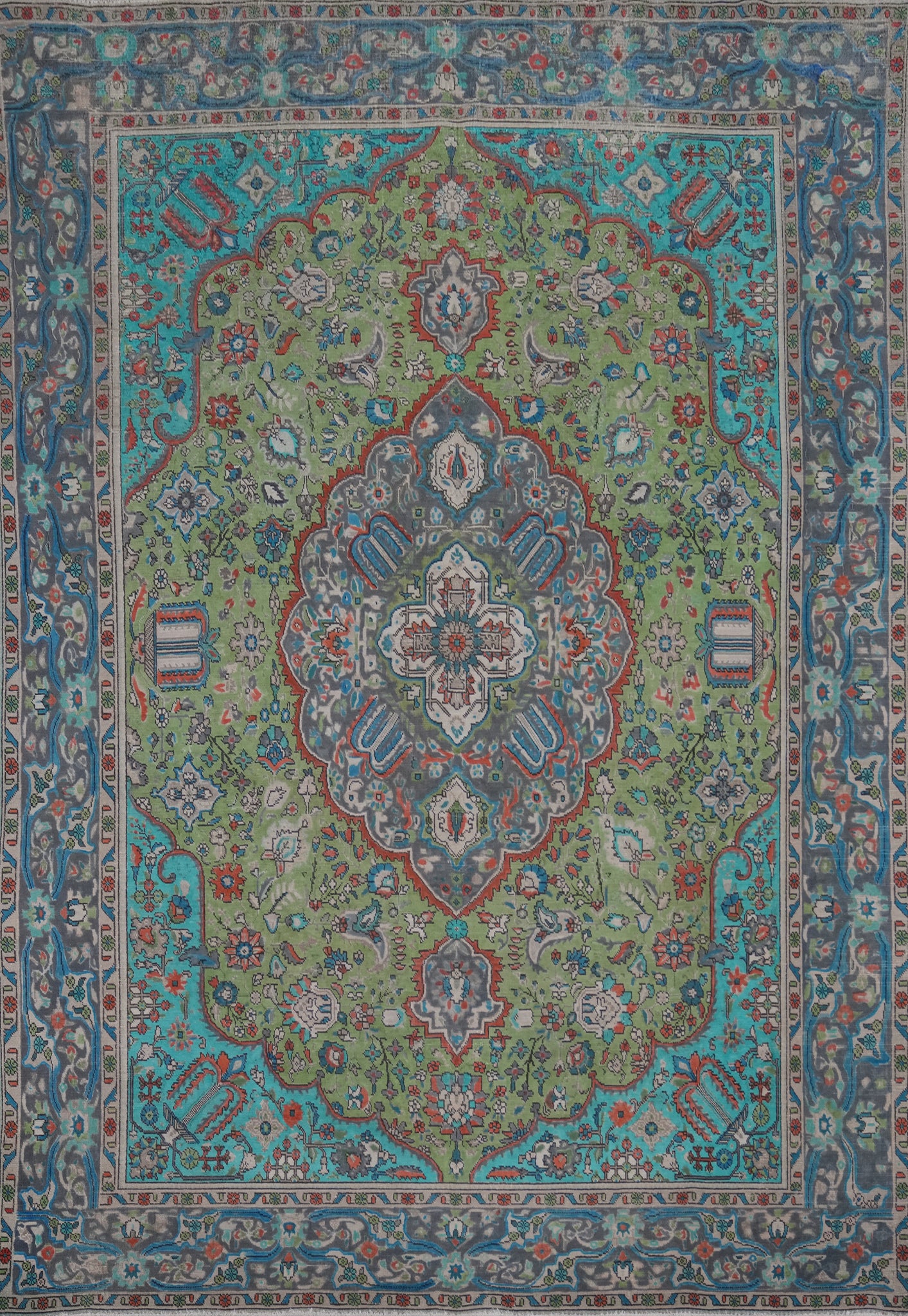 Green Handmade Tabriz Persian Area Rug 9x13