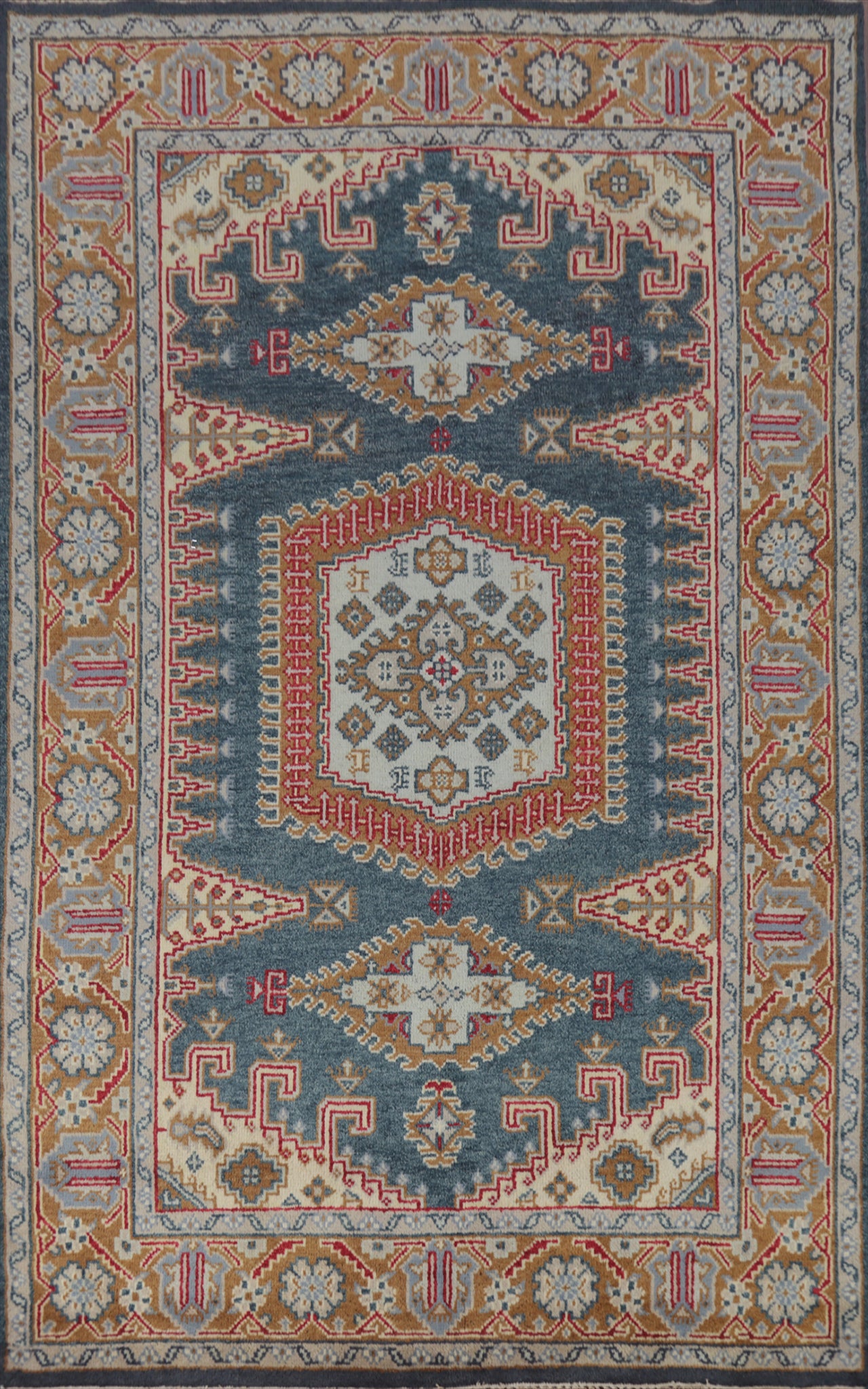 Blue Geometric Viss Indian Area Rug 6x9