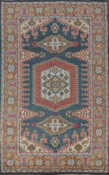 Blue Geometric Viss Indian Area Rug 6x9
