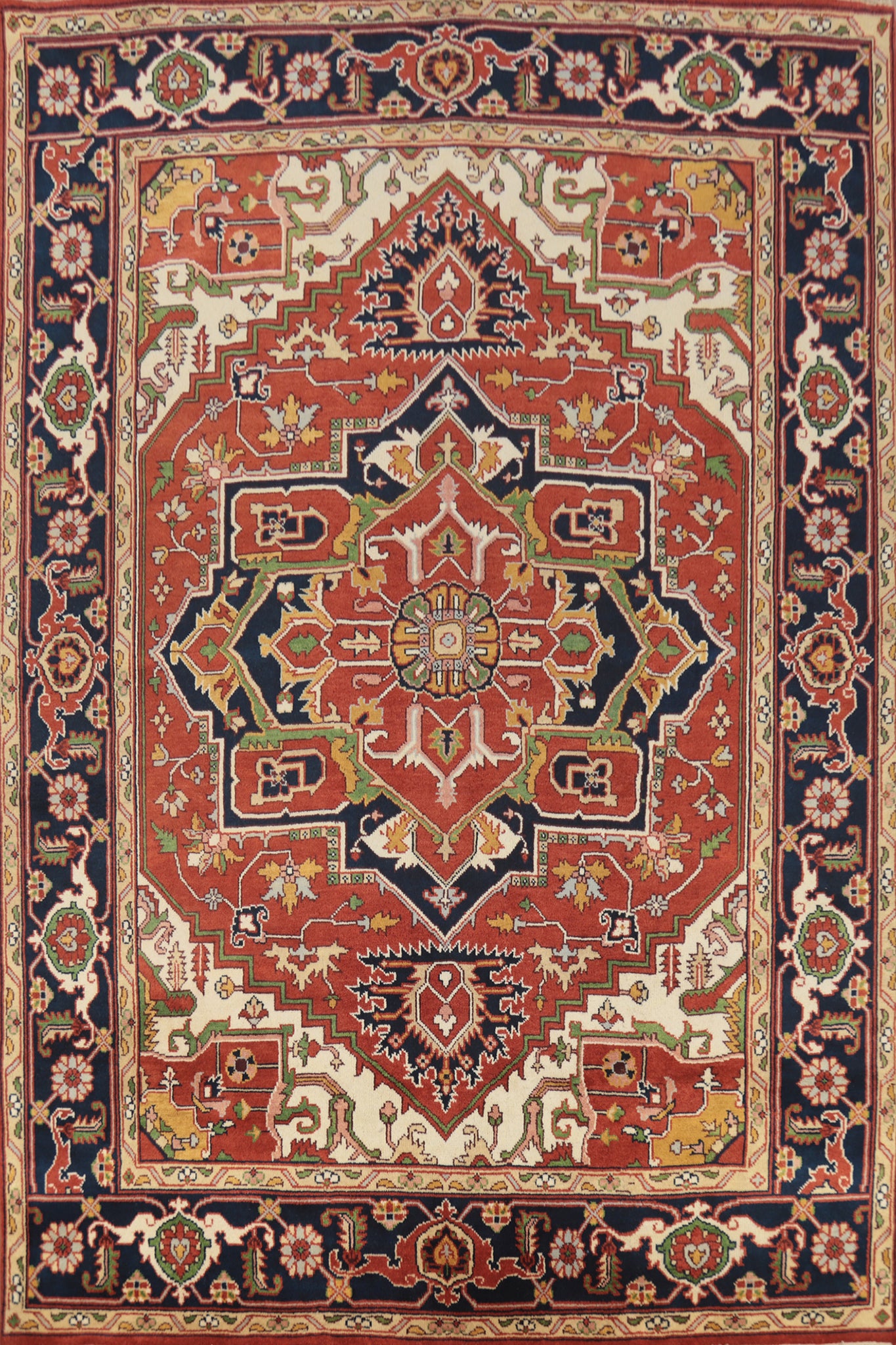 Orange Wool Geometric Heriz Serapi Indian Area Rug 9x12
