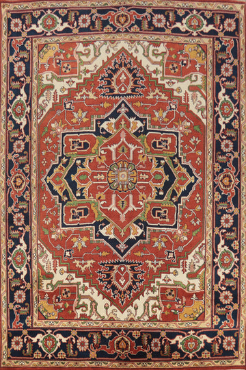 Orange Wool Geometric Heriz Serapi Indian Area Rug 9x12