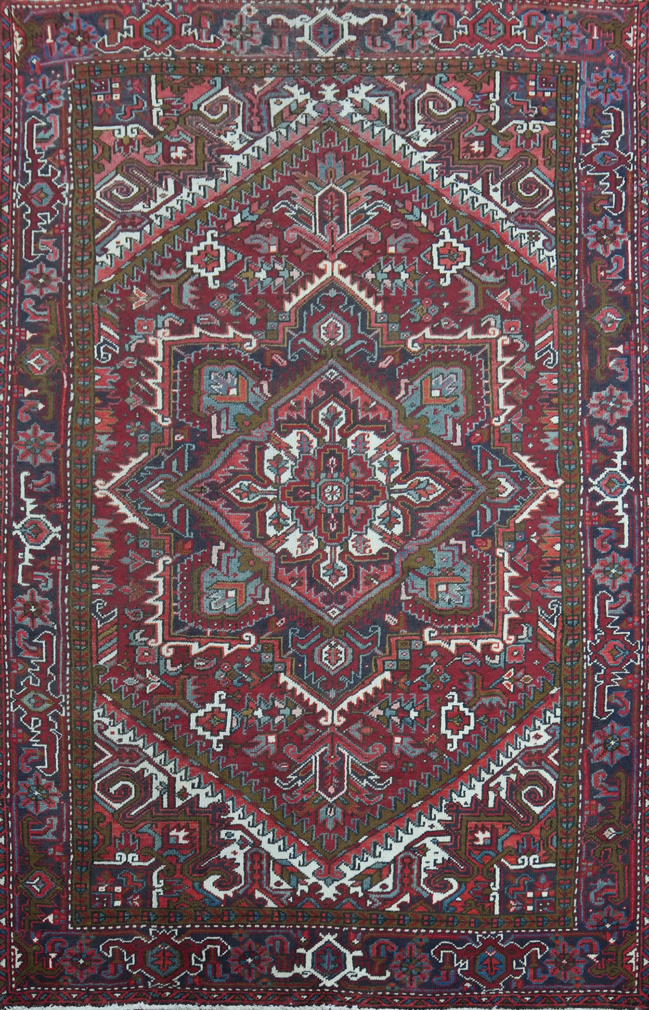 Vintage Geometric Heriz Persian Area Rug 7x10