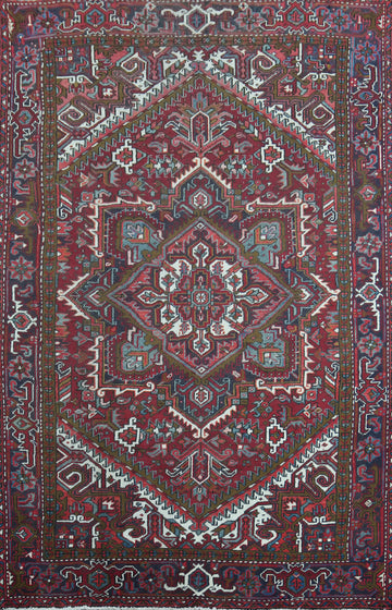 Vintage Geometric Heriz Persian Area Rug 7x10