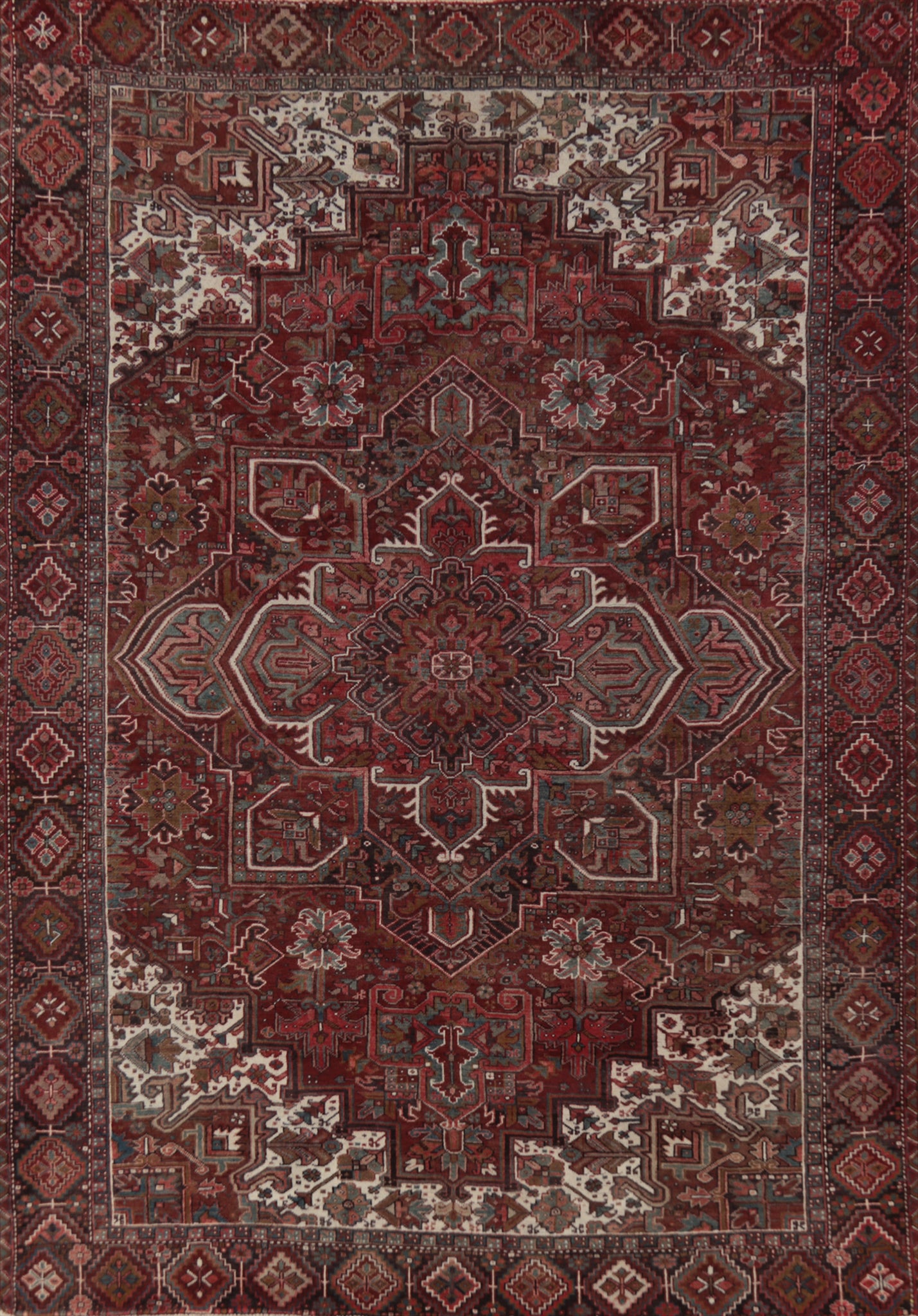 Red Geometric Wool Heriz Persian Area Rug 10x13
