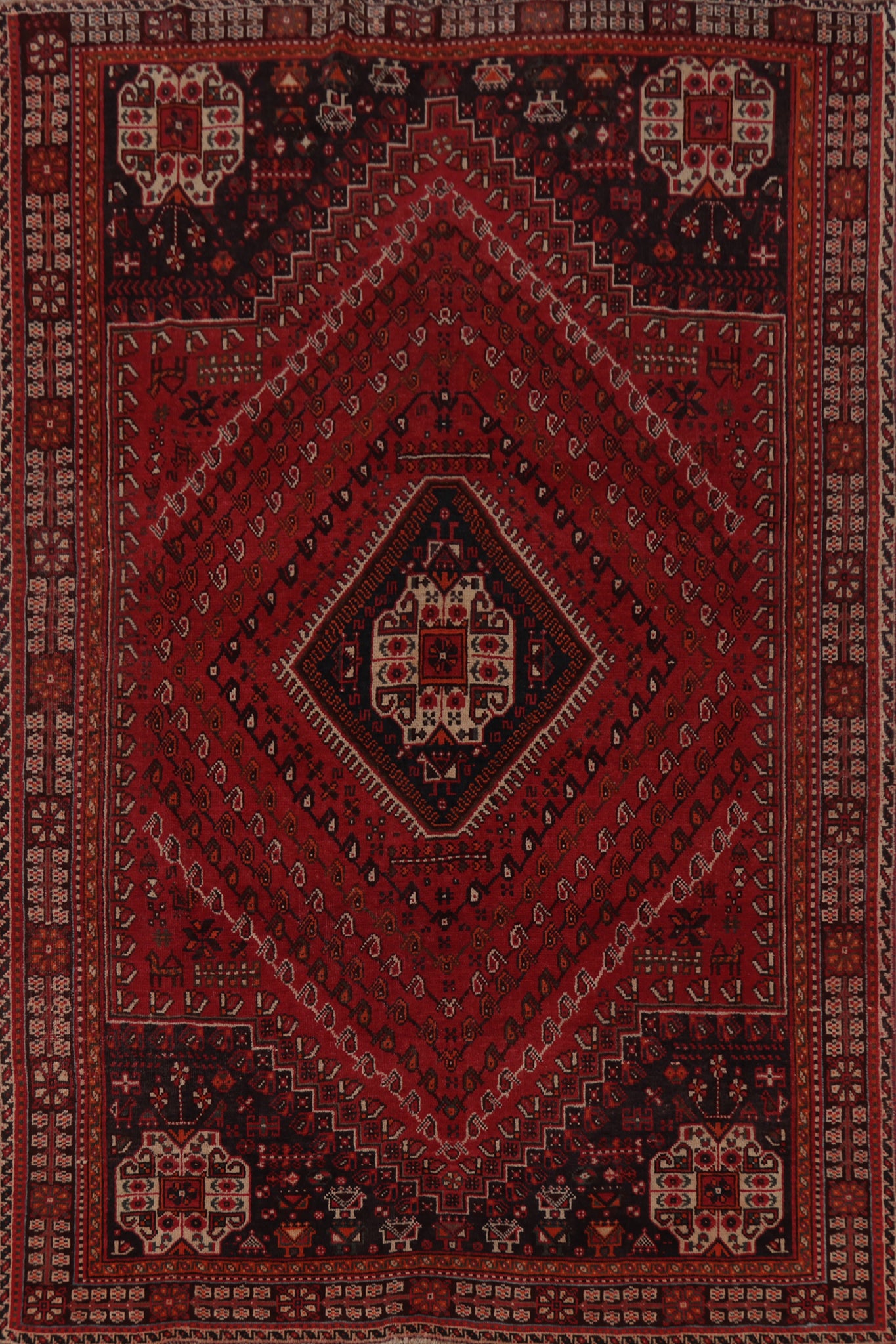 Red Vintage Wool Qashqai Persian Area Rug 6x9