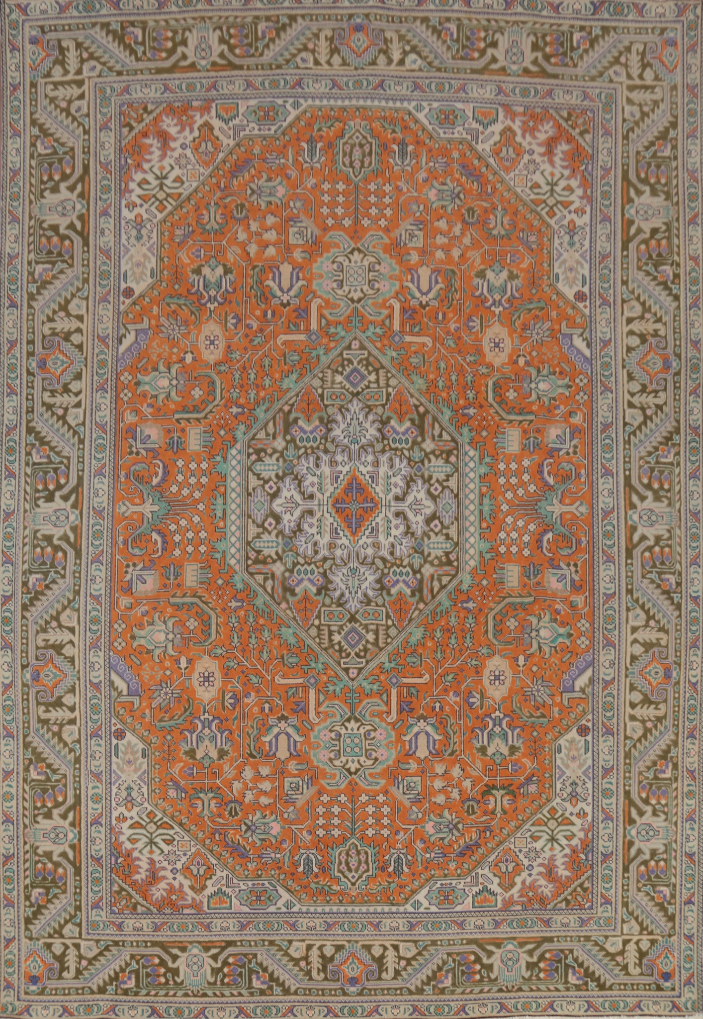 Wool Orange Tabriz Persian Area Rug 8x11