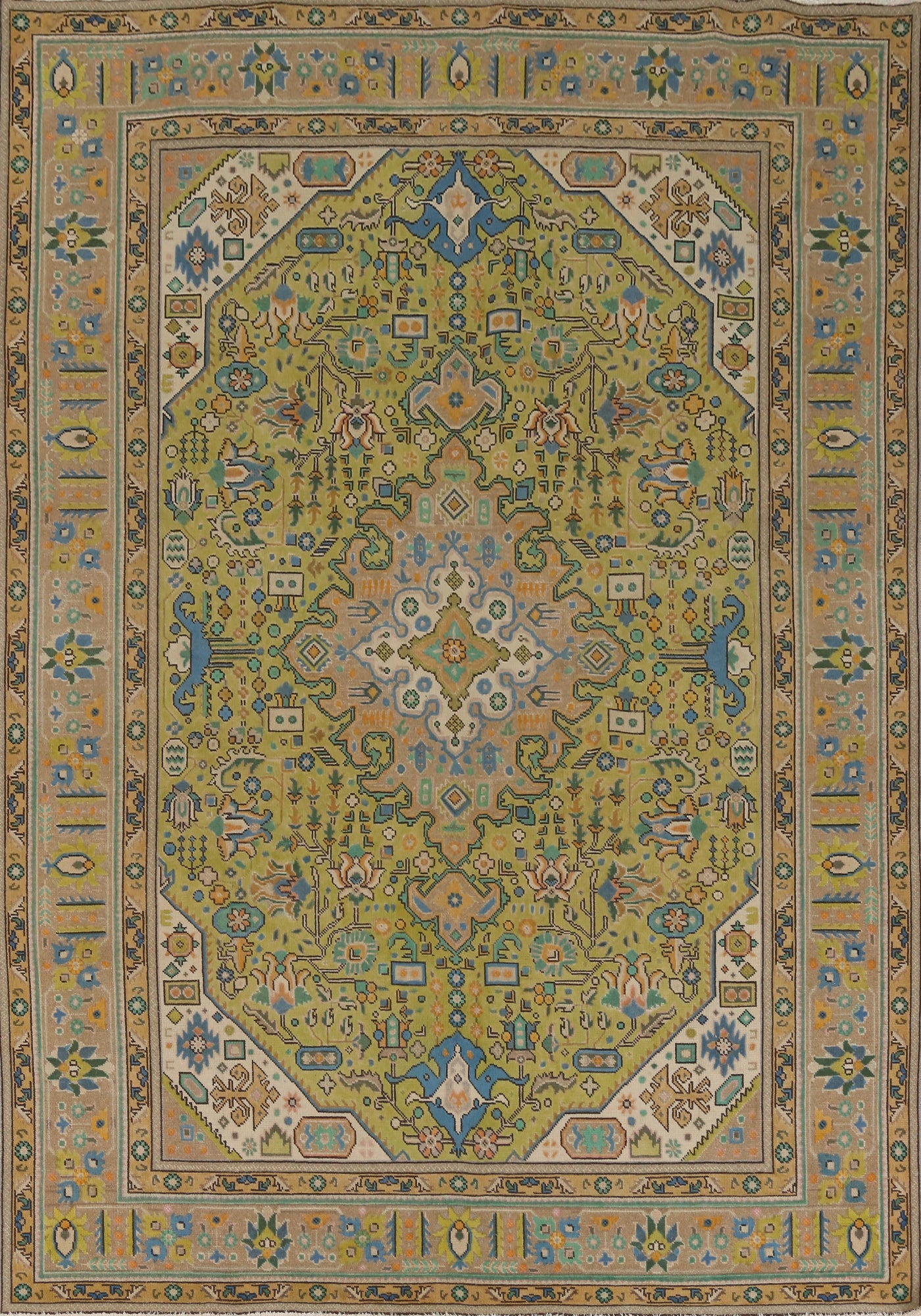 Vintage Geometric Tabriz Persian Area Rug 8x11