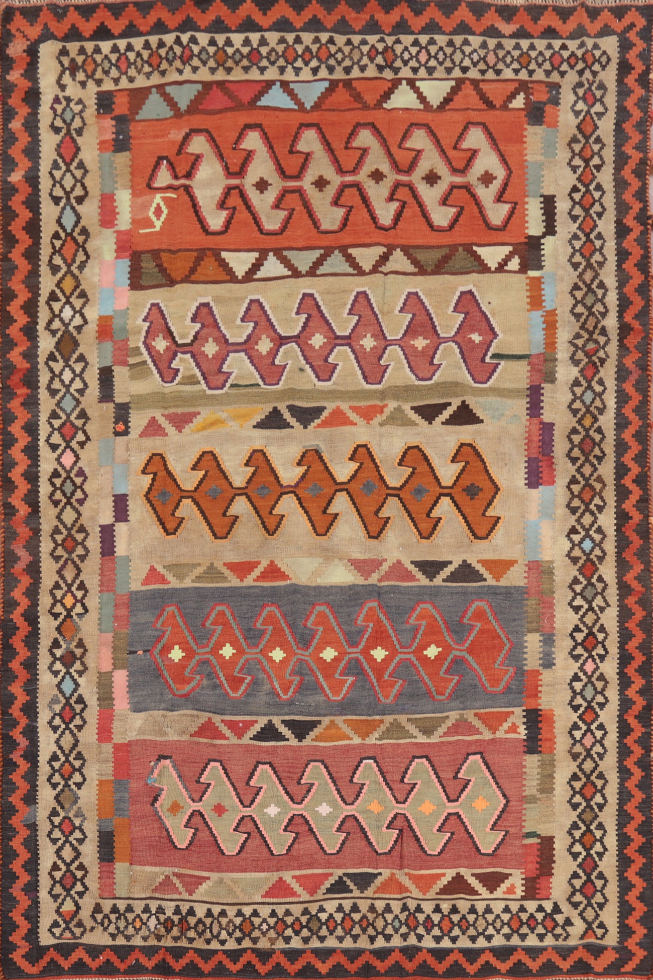 Vegetable Dye Kilim Qashqai Persian Area Rug 5x8