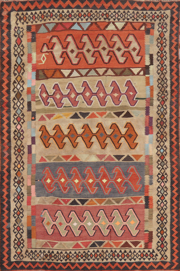 Vegetable Dye Kilim Qashqai Persian Area Rug 5x8
