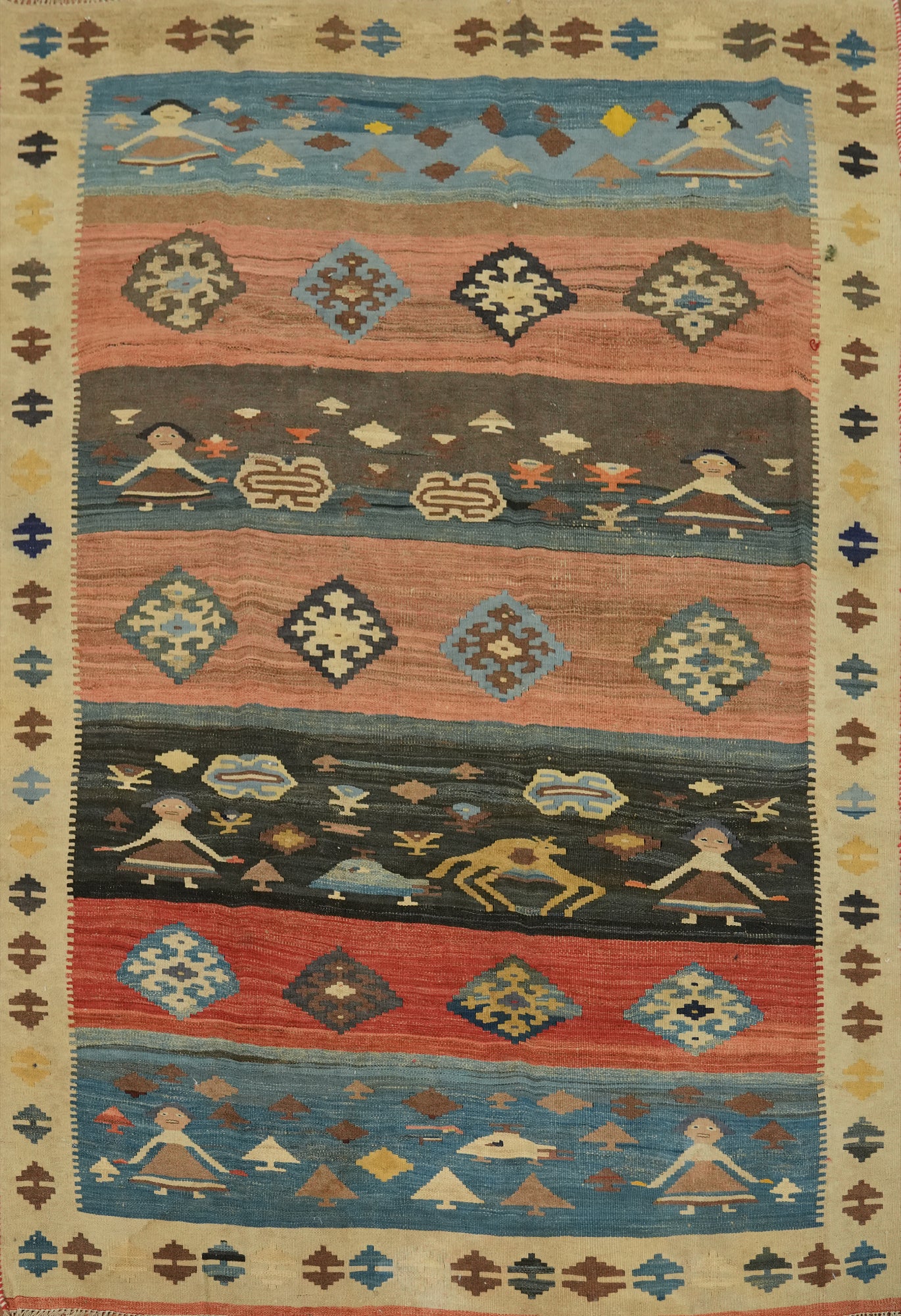 Vegetable Dye Kilim Qashqai Persian Rug 5x7