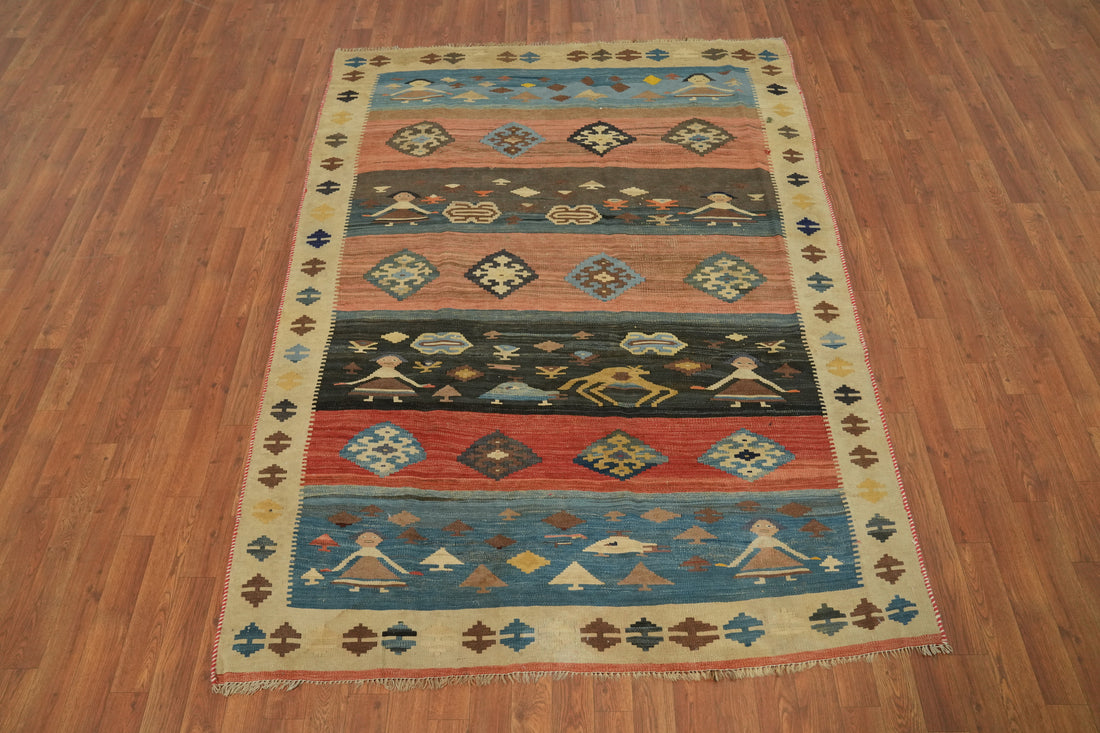Vegetable Dye Kilim Qashqai Persian Rug 5x7