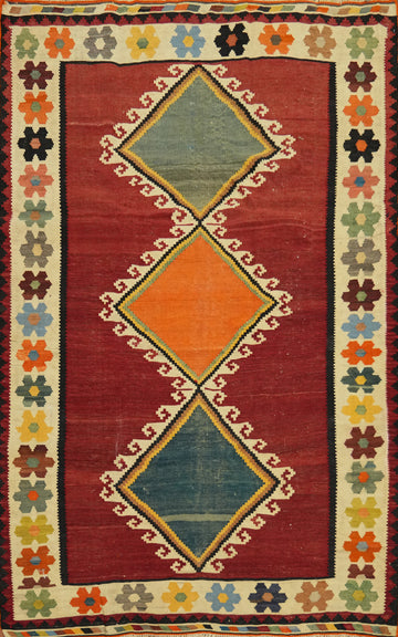 Vegetable Dye Kilim Qashqai Persian Area Rug 5x8