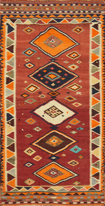 Vegetable Dye Kilim Qashqai Persian Runner Rug 4x9