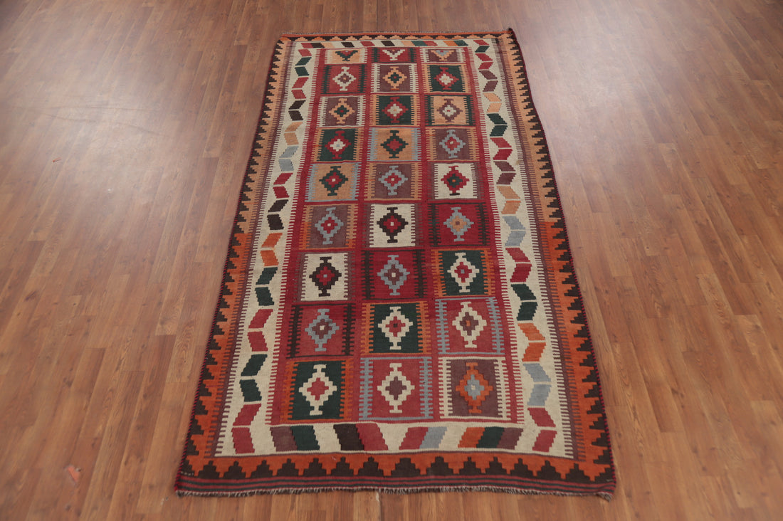 Antique Vegetable Dye Kilim Qashqai Persian Area Rug 5x9